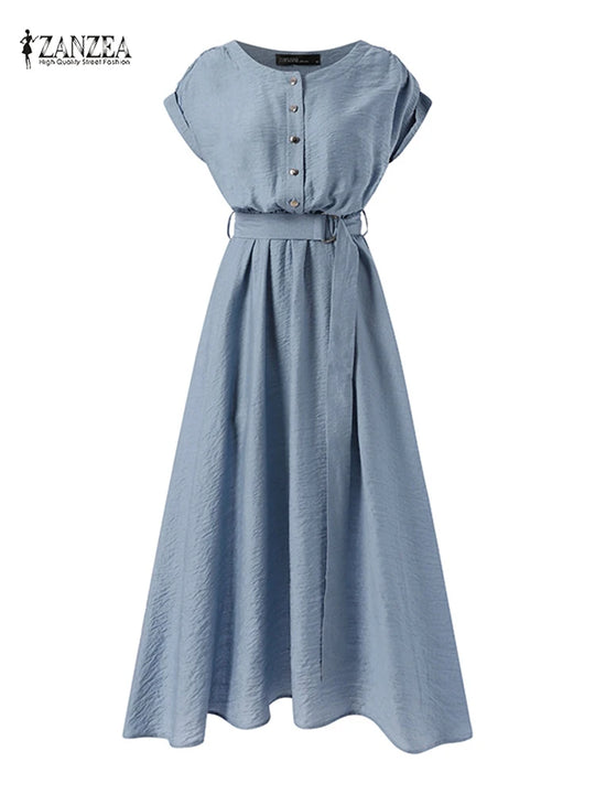 2023 ZANZEA Women Fashion Short Sleeve Dress Summer Elegant Party