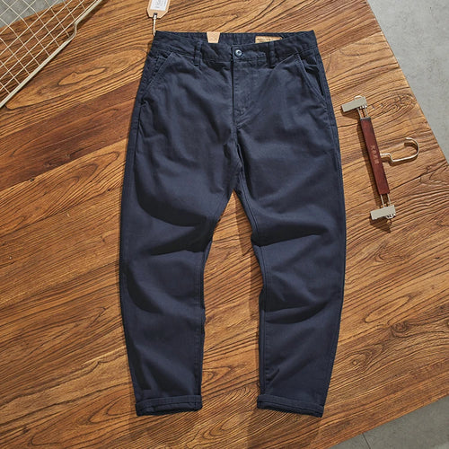 May Khaki American retro simple cargo pants men's heavy chino casual