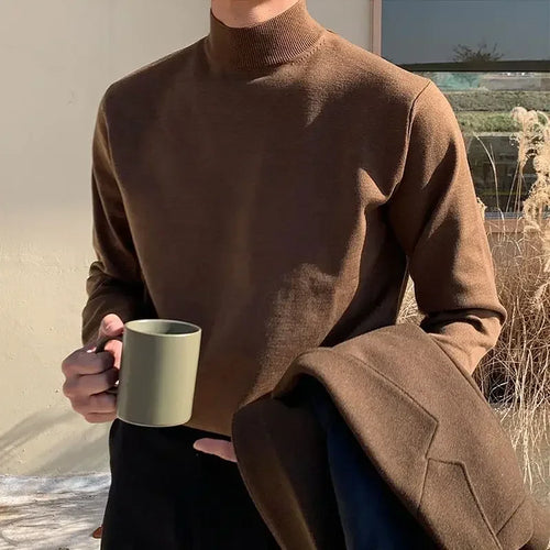 Autumn Winter Half Turtleneck Sweater Men's Long-sleeved Korean Solid