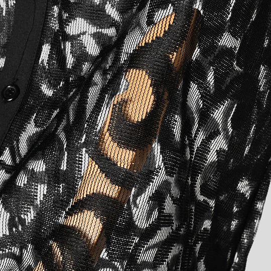 Men Shirt Mesh Transparent Jacquard Lapel Long Sleeve Streetwear Sexy Men Clothing 2025 Fashion Unisex Shirts S-5XL INCERUN