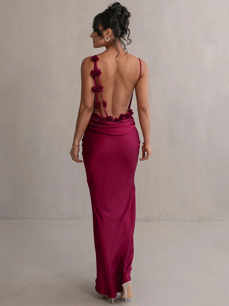 Mozision Floral Draped Backless Maxi Long Dress For Women Fashion