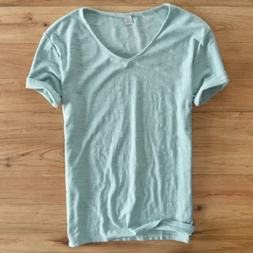 Summer T Shirt Men 100% Cotton Short Sleeve Tshirt V-neck Tops&Tee