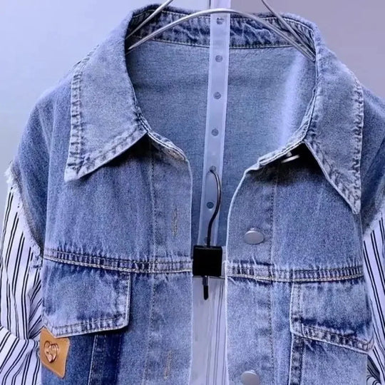 Fashion Striped Denim Jacket Women's Spring/Summer 2024 New Design