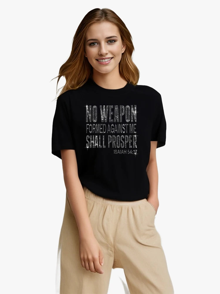 Rhinestone Letter T-Shirt Women O-neck Short Sleeve Women's Tshirts
