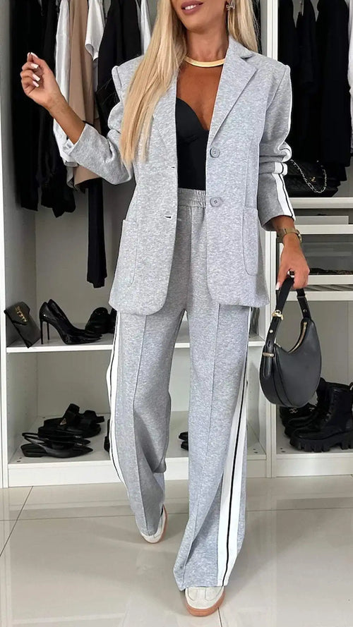 2 Piece Set Women Set Winter Fall Fashion V-neck Long Sleeve Blazer