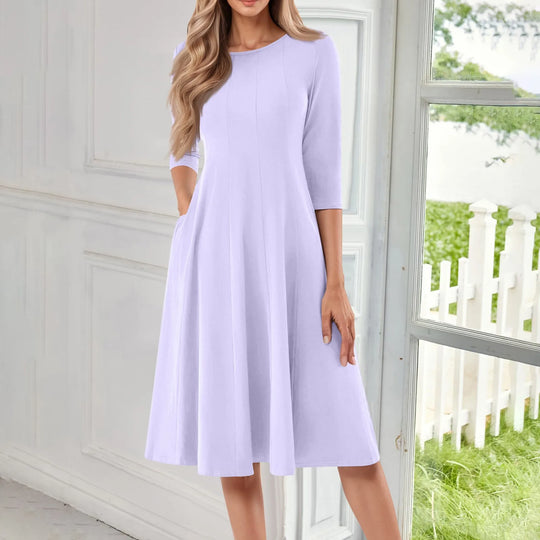 Long Sleeve T Shirt Dresses For Women Pockets Casual Loose Swing Dress Woman Casual Solid Color O-neck Long Sleeves Dress Robe