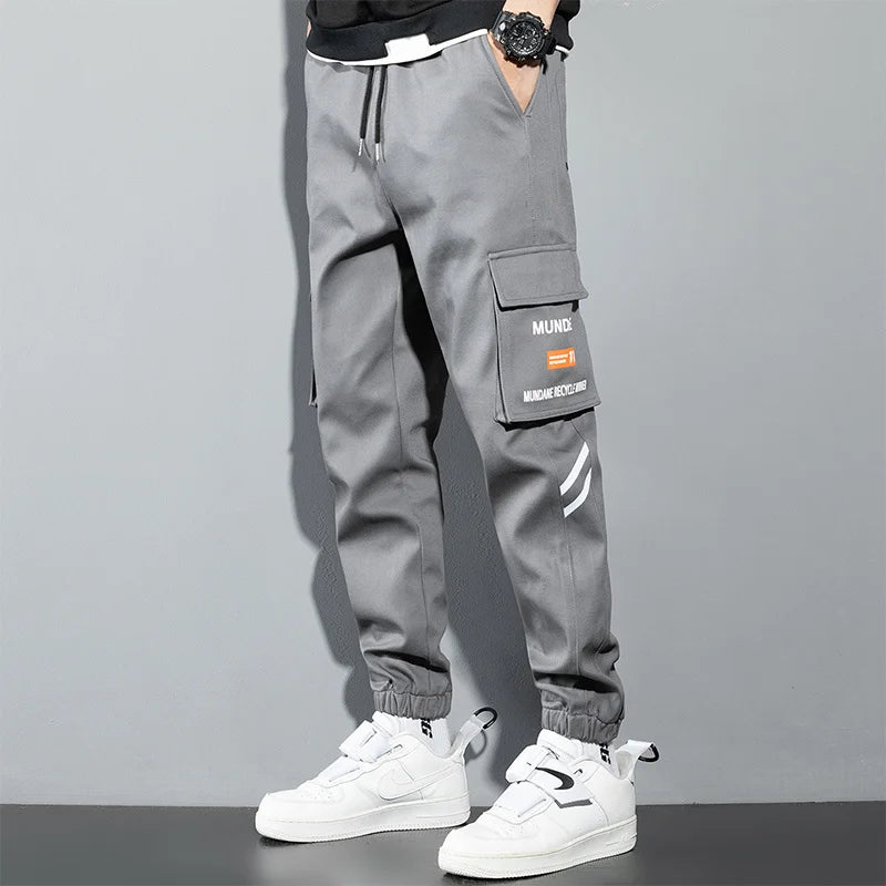 Orange Cargo Pants Men Hip Hop Joggers Y2K Streetwear Casual Pants