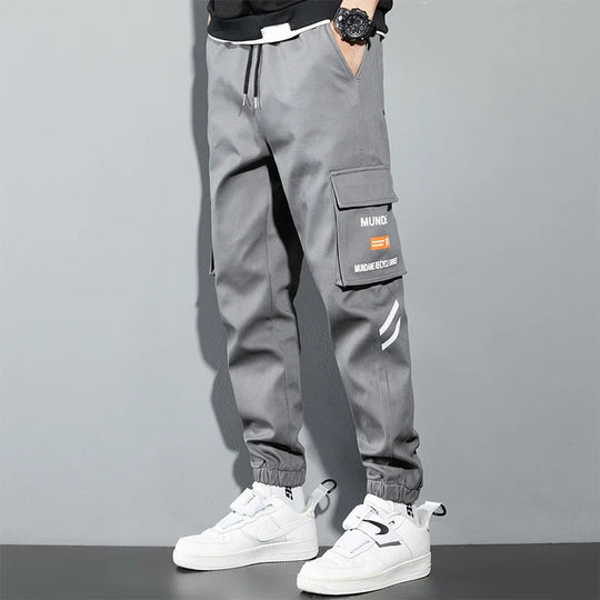Orange Cargo Pants Men Hip Hop Joggers Y2K Streetwear Casual Pants