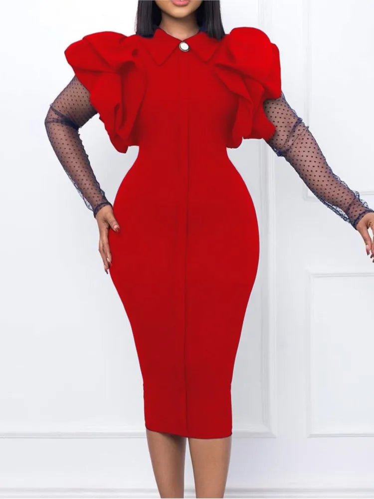 Women Slim Wrap Hip Dress Light Luxury Delicate Mesh Pleated Dresses Fashion Elegant Unique Sexy Party See Through Lace Vestidos
