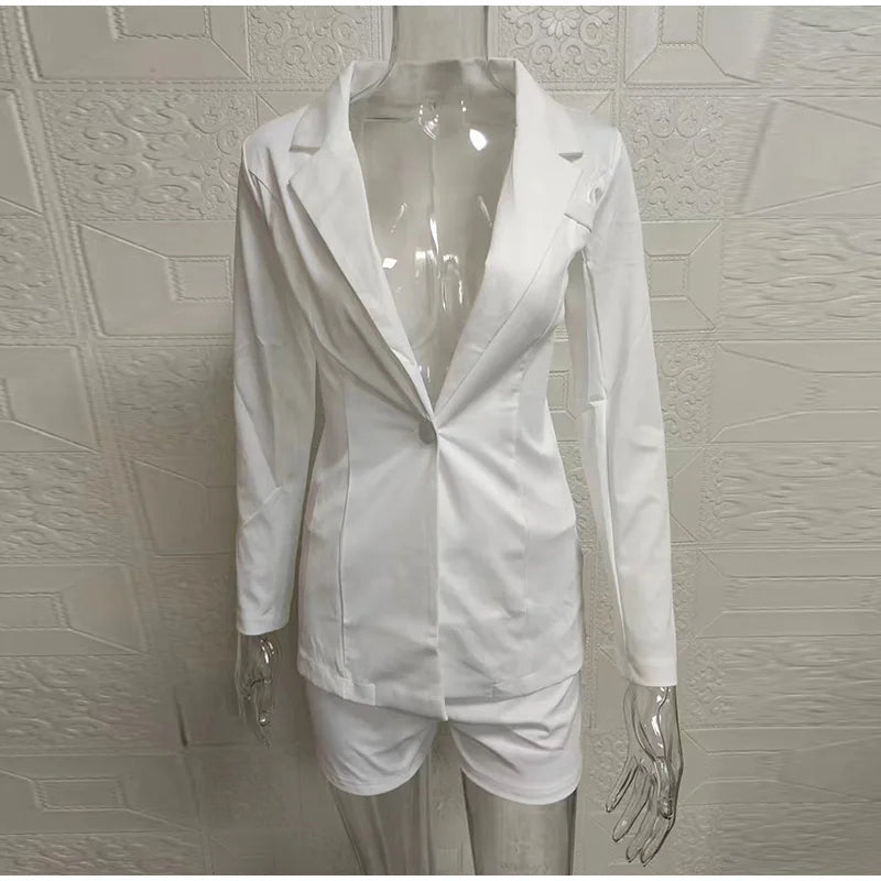 Fashion Turn-down Collar Printed Top Pants Set Women Elegant Full Sleeve Top Short Pants Suit Lady Summer Chic Casual Sets