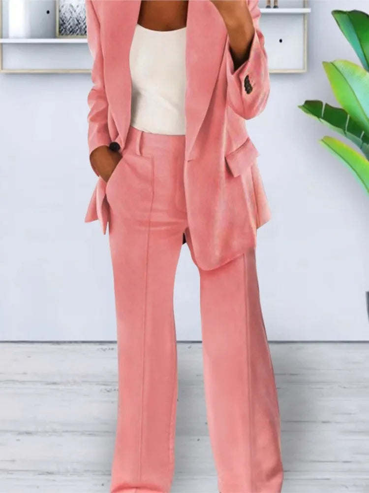 Autumn Winter Solid Color Blazer Women Long Sleeve Suit Simple Casual