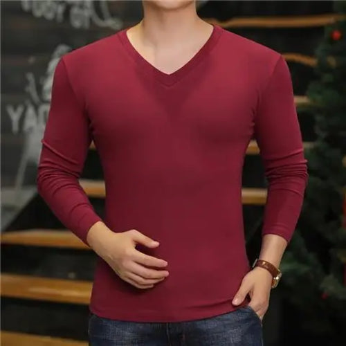 Fashion 2024 Long Sleeve T-shirt New Men's V-Neck Casual T-Shirts Long