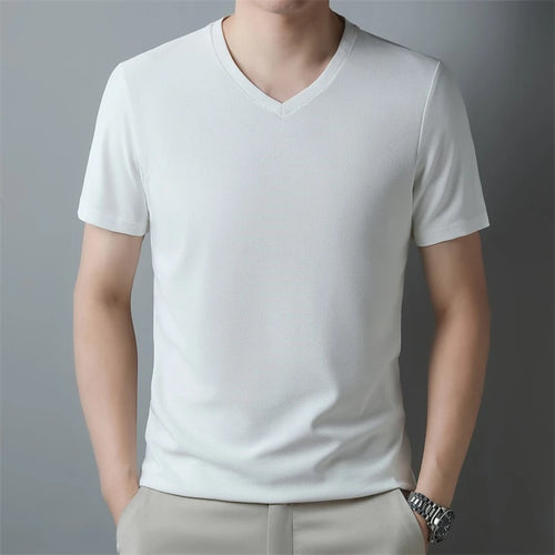 2025 Men's New Waffle V Neck Short Sleeved T-shirt Summer Comfortable