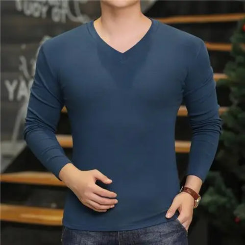 Fashion 2024 Long Sleeve T-shirt New Men's V-Neck Casual T-Shirts Long