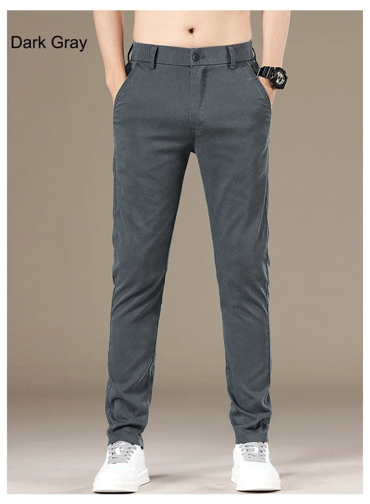 New 2025 Summer Lyocell Fabric Mens Casual Pants Hight Quality Fashion Slim Business Trousers Brand Elastic Soft Cargo Pants