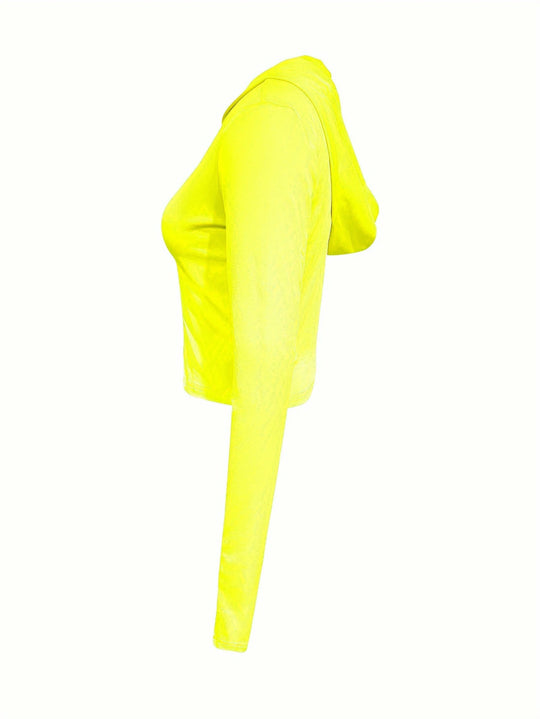 LW Hooded Collar Crop Top T-shirt Autumn Solid Color Long Sleeve Women's Hooded Crop Tops Slim Fit Short Streetwear Sporty sport
