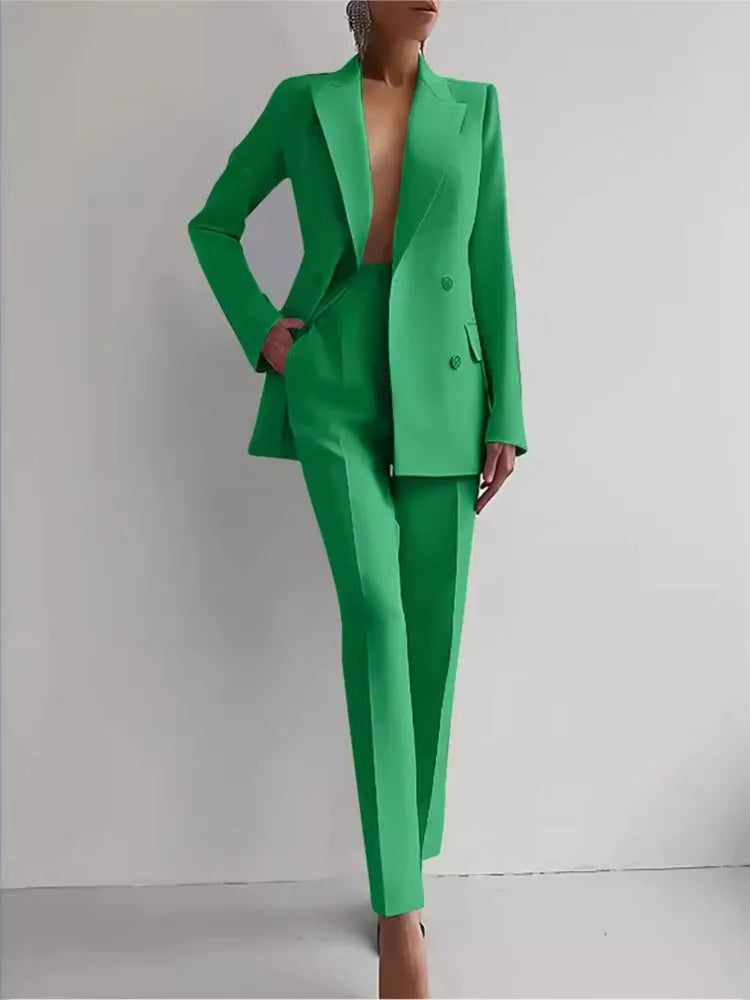 2024 Casual Long Sleeve Suit Set Office Lady Solid Elegant Slim Spring