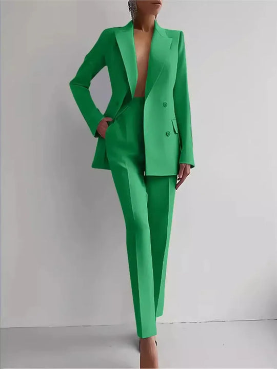 2024 Casual Long Sleeve Suit Set Office Lady Solid Elegant Slim Spring