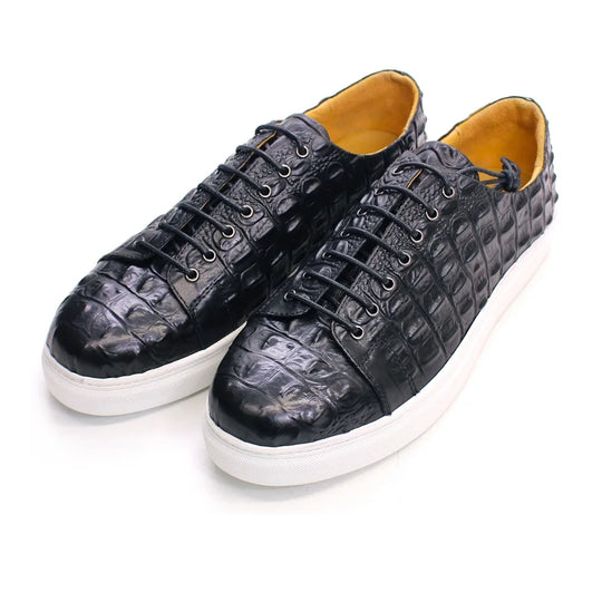 Men's Crocodile Leather Shoes Luxury Handmade Brown Casual Shoes Lace-up Flat Sneakers Banquet Daily Party Dating Men's Shoes