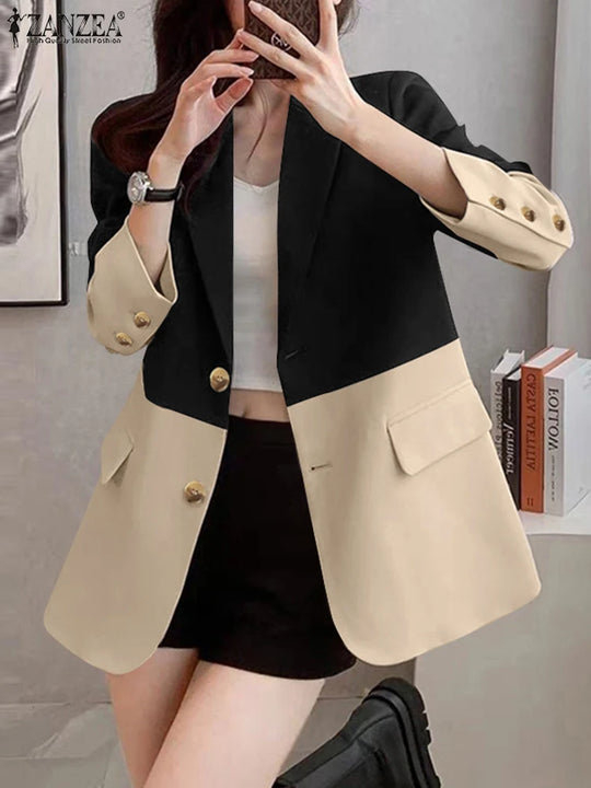 Fashion Women Blazer ZANZEA Autumn Elegant OL Work Suits Stylish Long