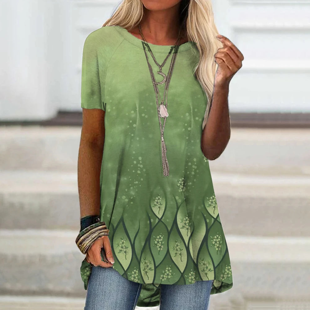Fashion Women's T-shirt Summer O-neck Floral Print Tops Casual Short
