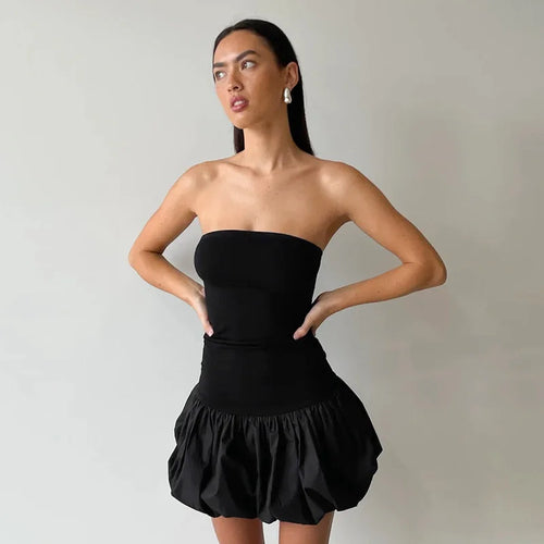 TARUXY Contrast Color Mini Folds Dress For Women Strapless Sexy Slim