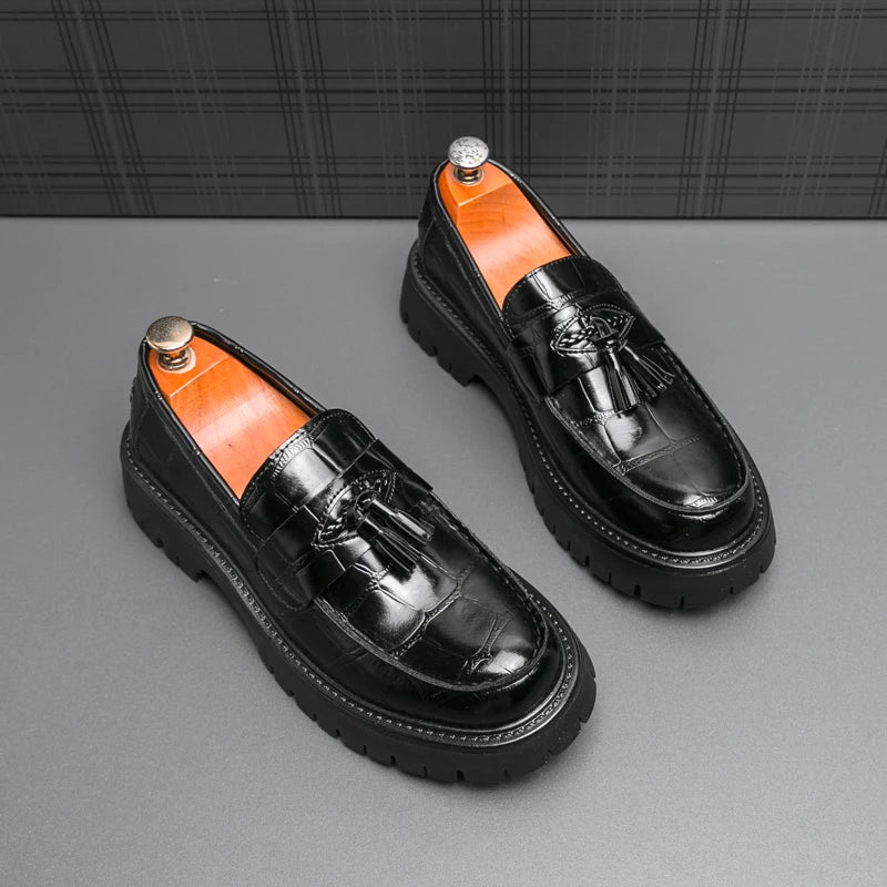 Business Tassel Loafers Shoes Slip on Casual Thick Bottom Leather Black Dress Party Shoes Boat Loafers For Man Fashion Moccasins