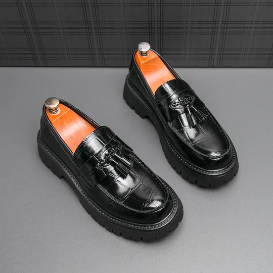Business Tassel Loafers Shoes Slip on Casual Thick Bottom Leather Black Dress Party Shoes Boat Loafers For Man Fashion Moccasins