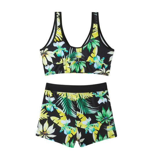 Women High Waisted Print Bikini Wide Shoulder Straps Border High Waist