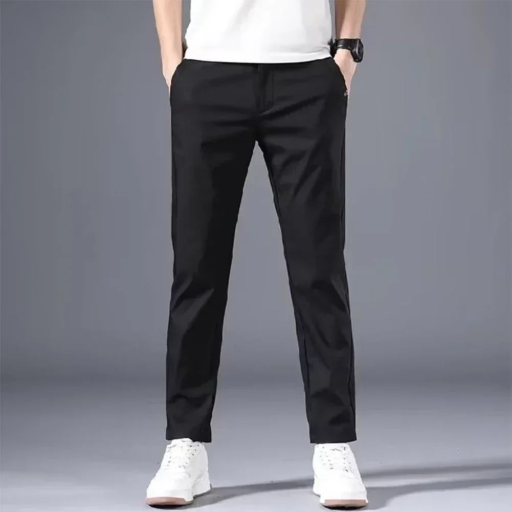 Mens Slim FIT Stretch Chino Trousers Casual Flat Front Flex Classic
