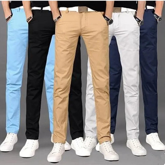 2023 summer New Casual Pants Men Cotton Slim Fit Chinos Fashion Male