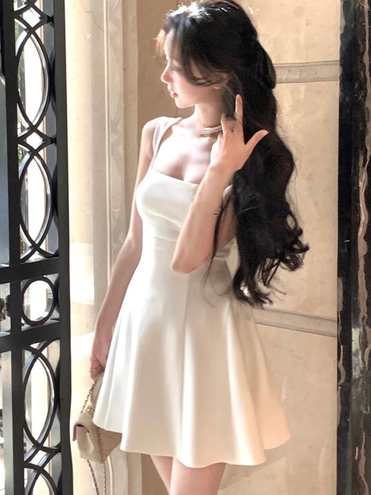 2024 Summer Solid Midi Dress Women French Elegant Holiday Party