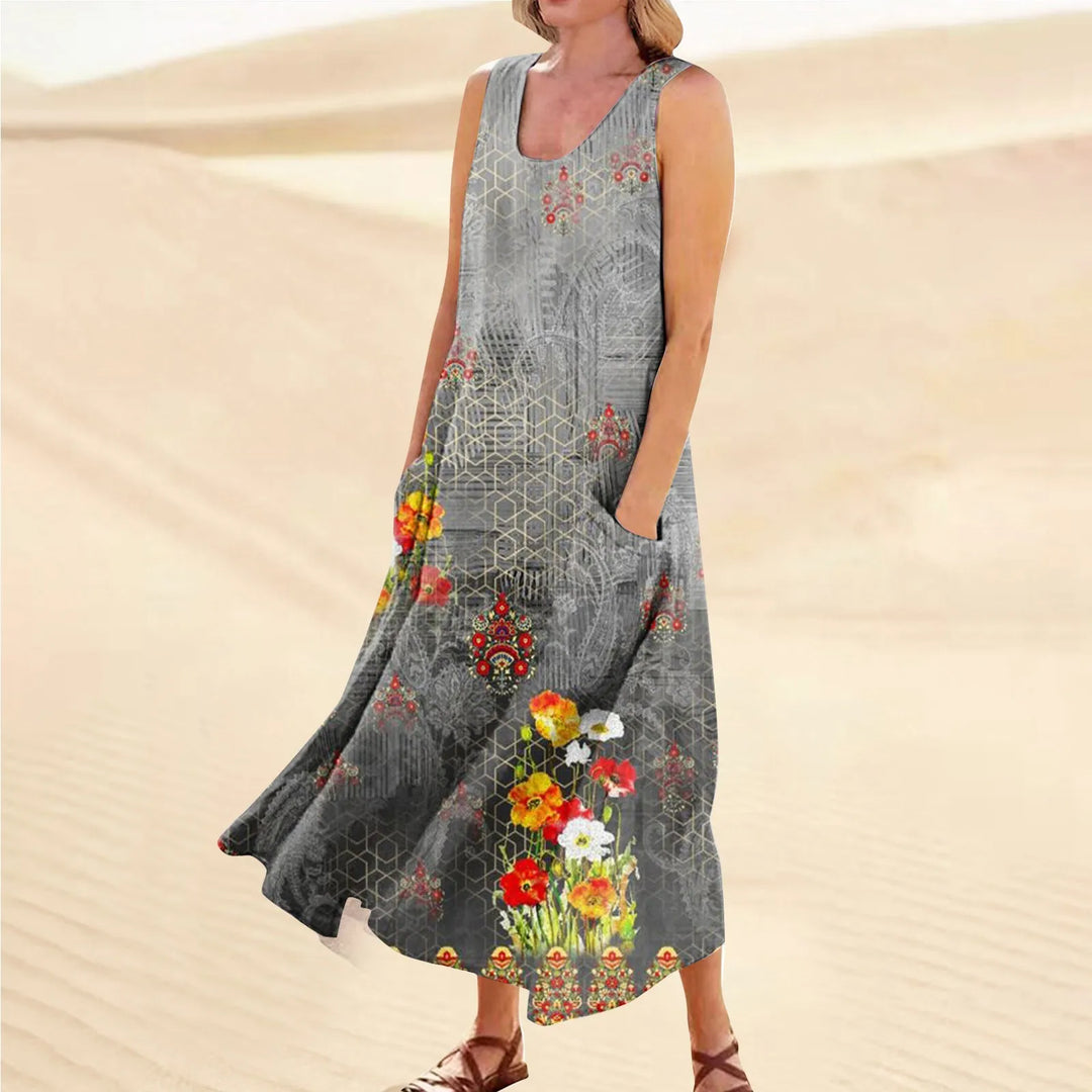 Women's Summer Casual Retro Dresses Beach Cover Up With Pockets Plus Size Loose Cotton Linen T-shirt Dress Beach Long Dress