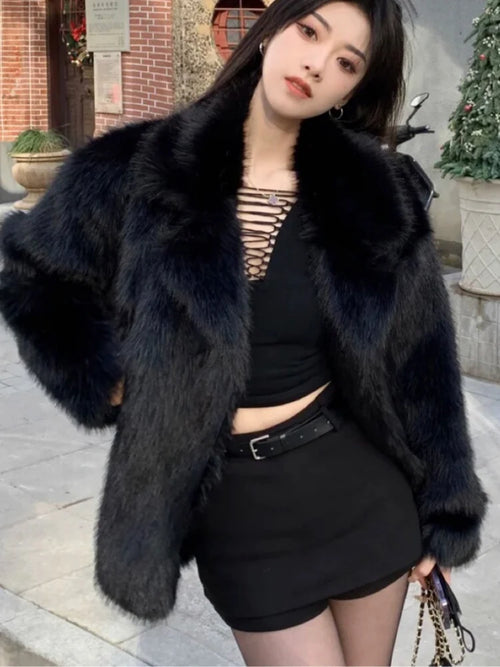 Lautaro Winter Loose Casual Thick Warm Soft Hairy Faux Fur Coat Women