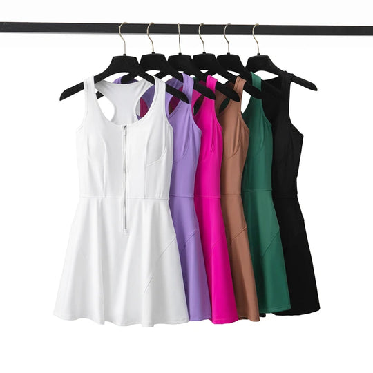 One Piece Tennis Dress Women Summer Solid Color Outdoor Running Skirt