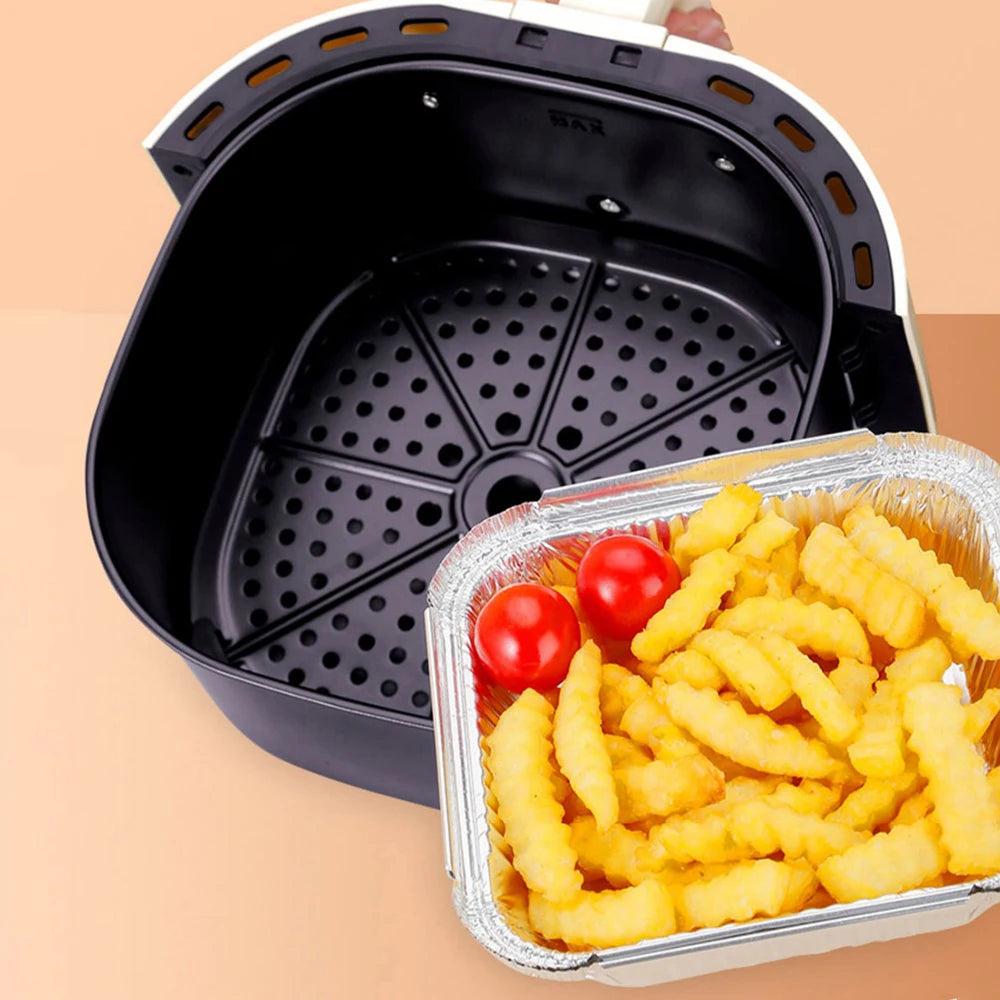 50PCS 20CM Square Air Fryer Aluminum Foil Pan Oven BBQ Tray Food