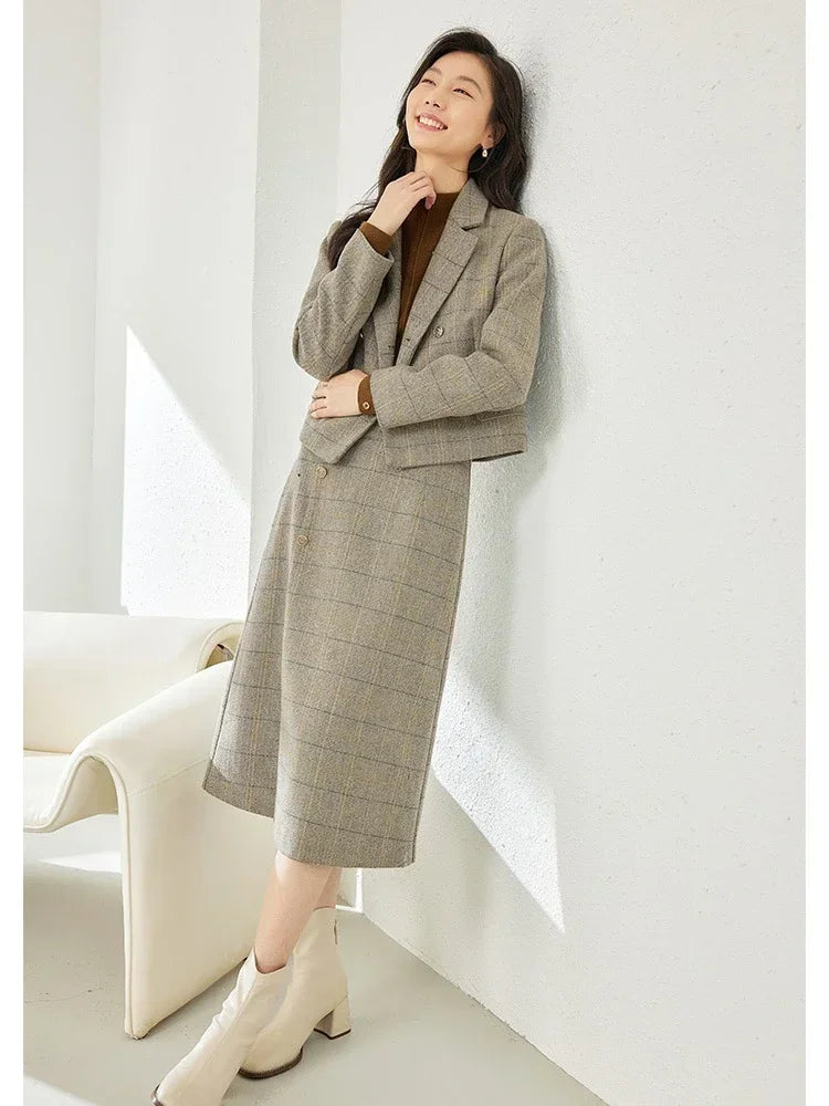 Vimly Women's Blazer Skirt Suit Elegant Formal Outfits 2024 Winter