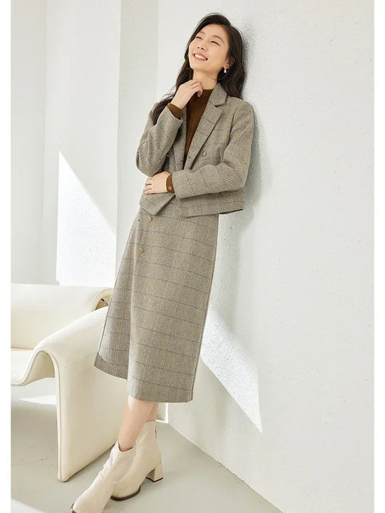 Vimly Women's Blazer Skirt Suit Elegant Formal Outfits 2024 Winter