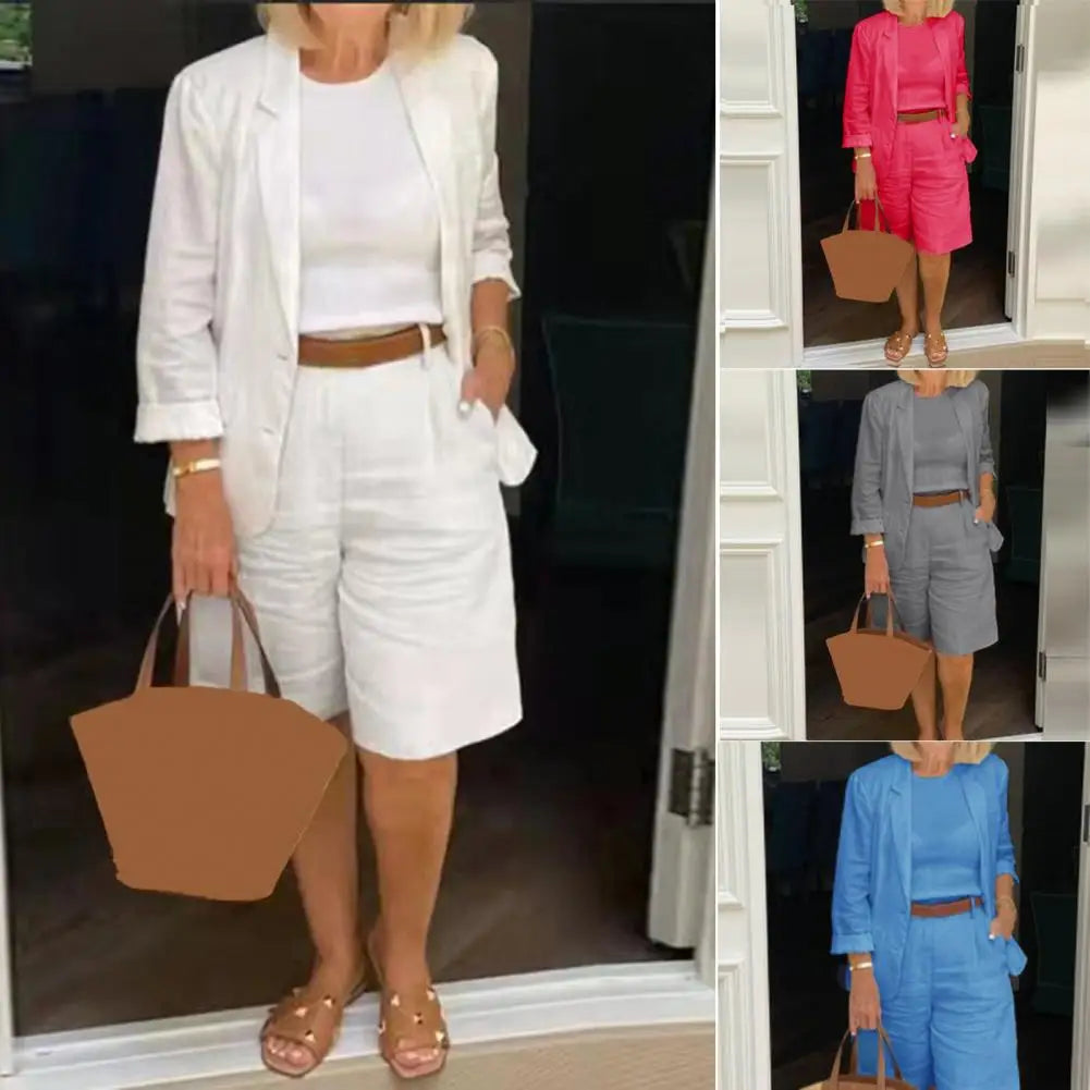 1 Set Attractive Suit Coat Shorts  Loose Cool Two Piece Set
