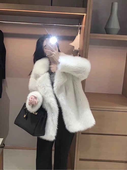 Lautaro Winter Loose Casual Thick Warm Soft Hairy Faux Fur Coat Women