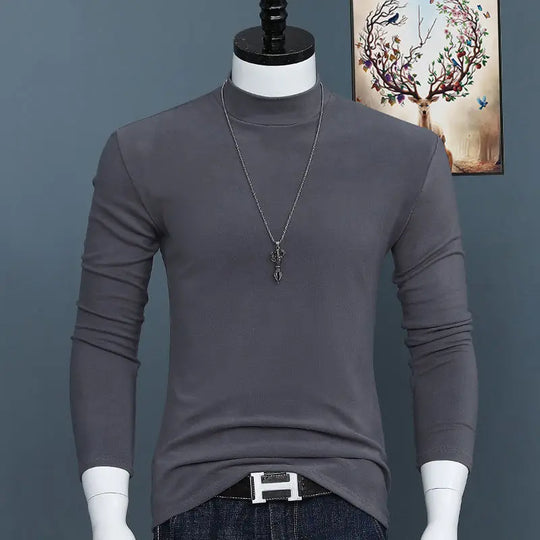 Luxury Korean Men's Oversized T-Shirt Solid Long Sleeve Base Shirt