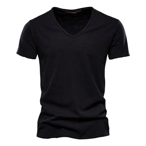 Wholesale Drop-Ship 100% Cotton Men T-shirt V-neck Slim Soild T-shirts
