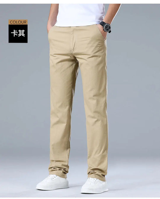 Top Quality 100% Cotton New Brand Casual Fashion Business Long Pants Straight High Waist Regular Fit Trousers Men's Clothing