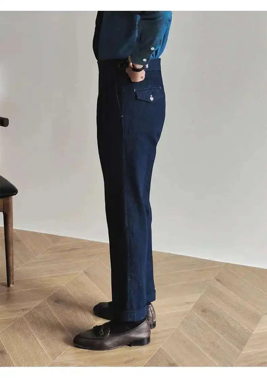 Denim Blue Quality Italy Business Dress Pants Men  Office Social Suit Pants Casual Wedding Groom Trouser Pantaloni Uomo Casual