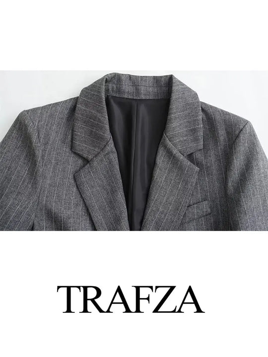 TRAFZA Spring 2 Piec Suits For Women V Neck Long Sleeves Single