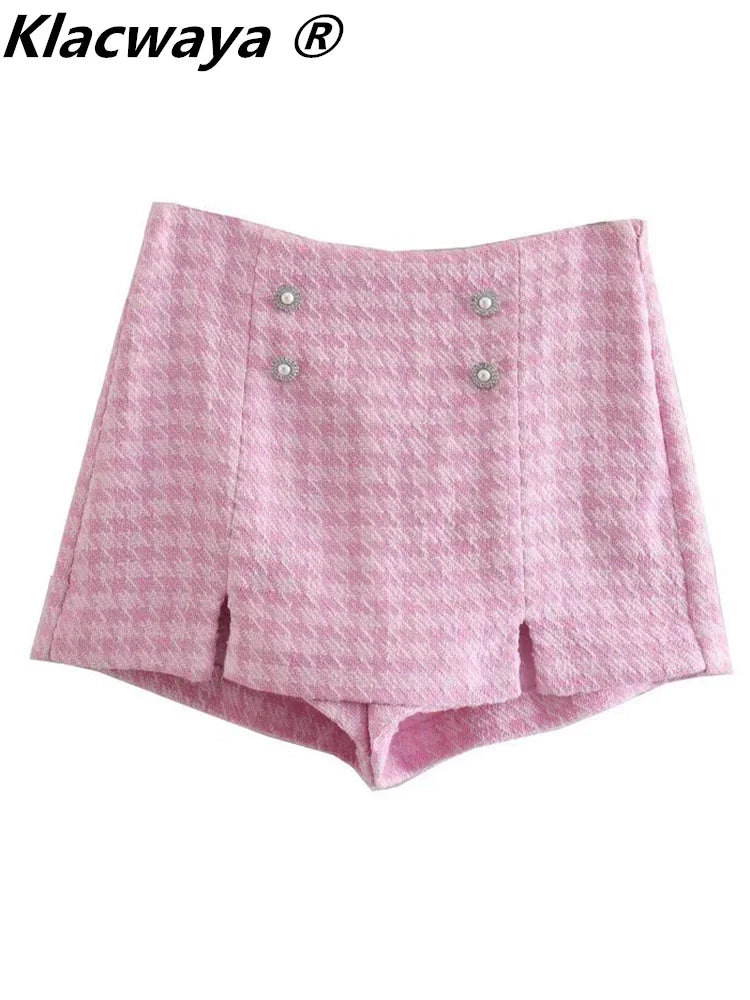 Klacwaya Tweed Set 2 Piece Chic Blazer Women Suit Shorts Sets Women