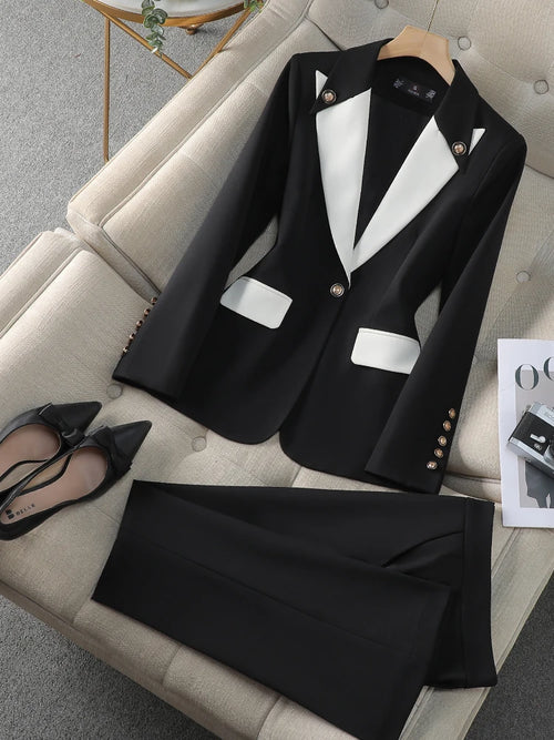 Fashion Red Black Beige Women Pant Suit 2 Piece Set Office Ladies