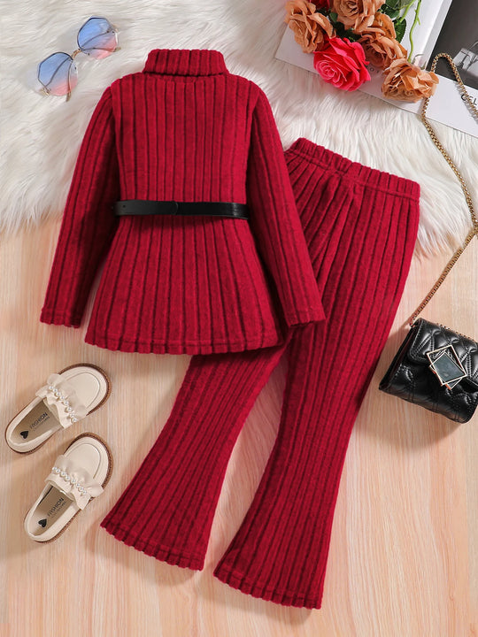 Spring and autumn girls fashion outdoor casual dress 2-piece knitted