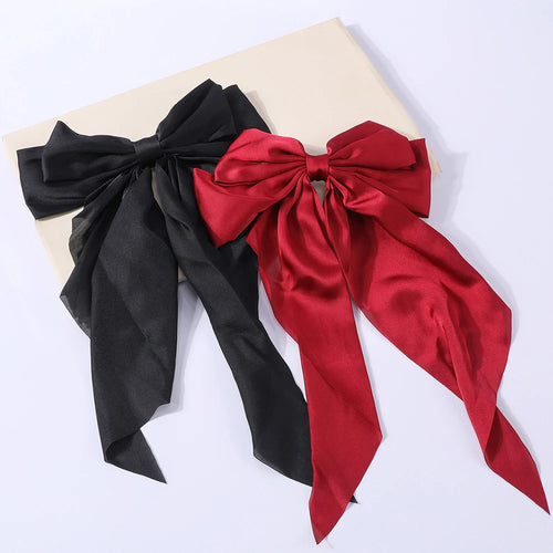 2Pcs/Set Elegant Bow Ribbon Hair Clip Women Fashion Solid Bowknot