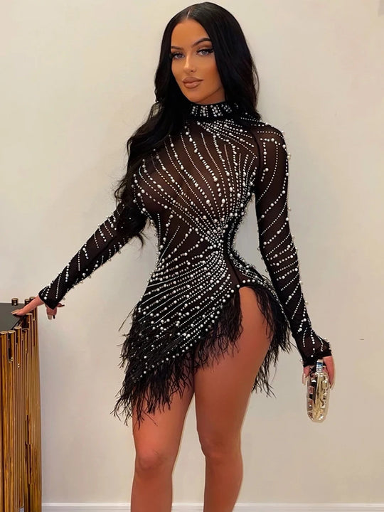 Sexy Tassel Black Short Dresses for Women 2024 Summer Fashion Mesh Hot